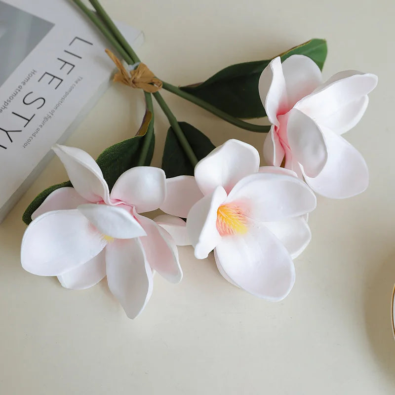 33CM New Chinese Style Artificial 3-Branch Bundle Magnolia Flower Home Decoration Living Room Dining Table Decoration