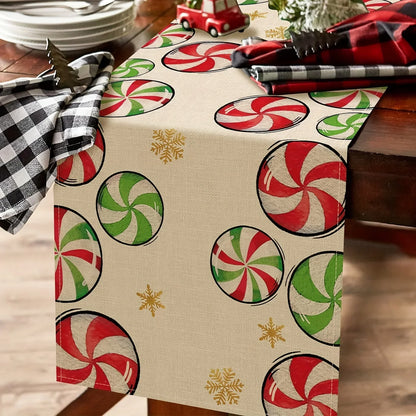 Christmas Gingerbread Man Candy Cane Linen Table Runner  Table Decor Winter Xmas Table Runners Dresser Scarf Navidad Decorations