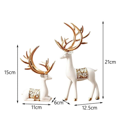 2x Reindeer Statues Craft Figurine Creative for Table Bedroom Decoration Wedding