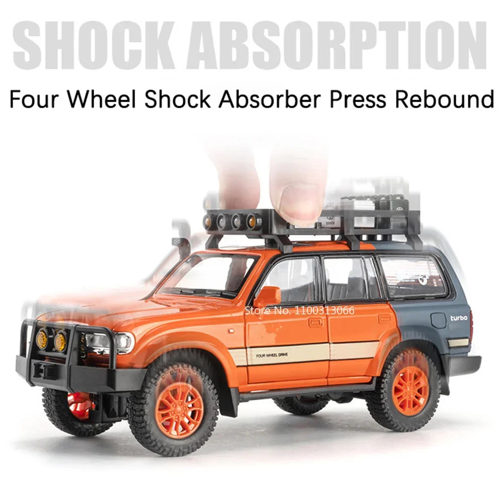 1:24 Alloy Diecast Land Cruiser LC80 Car Toy Model with Light Music Off-road Wheel Pull Back Vehicle Kids Children's Day Gift
