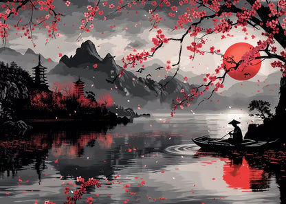 Japanese Landscape Ink Painting Poster Mountain Cherry Blossom Flowers Samurai Dragon Koi Canvas Picture Wall Art Home Decor