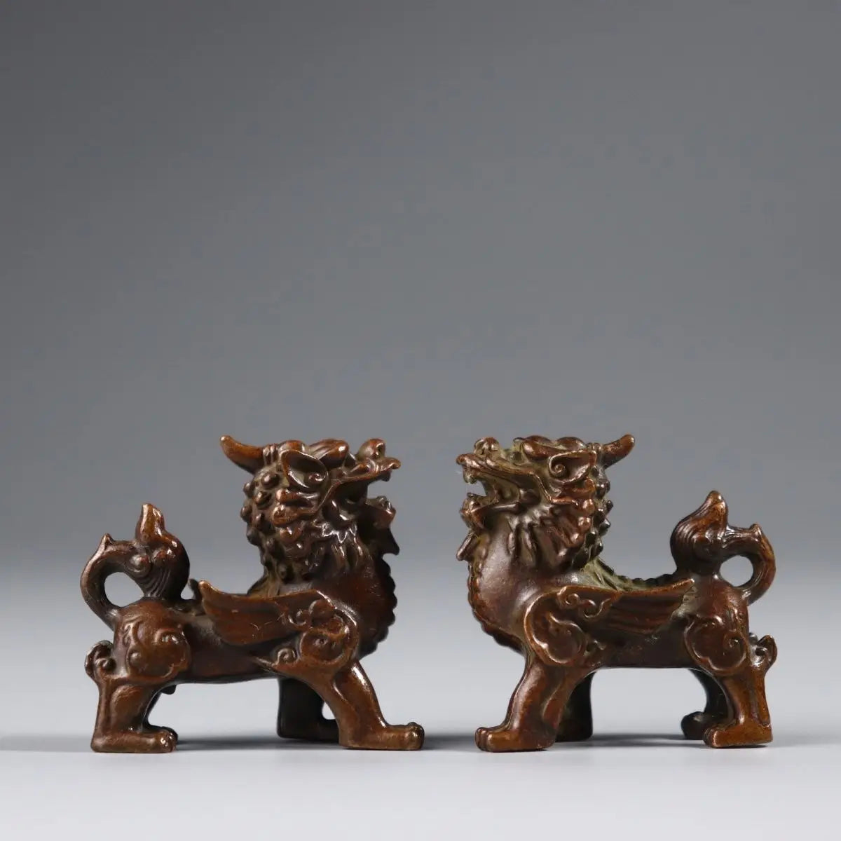 2PCS Retro Copper Kirin Pair of Pixiu Lucky Living Room Ornaments Town House Feng Shui Desktop Ornaments Art Figurine Decoration