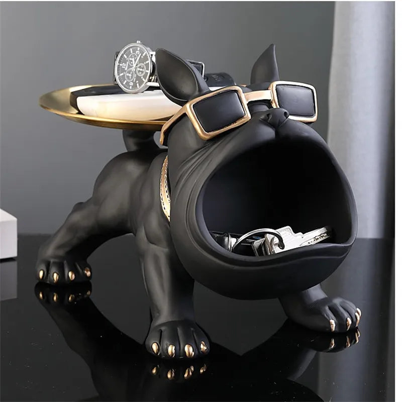 Nordic Big Mouth Französische Bulldogge Butler Aufbewahrungsbox mit Tablett Ornamente Figur Handwerk Tier Harz Skulptur für Heimdekoration