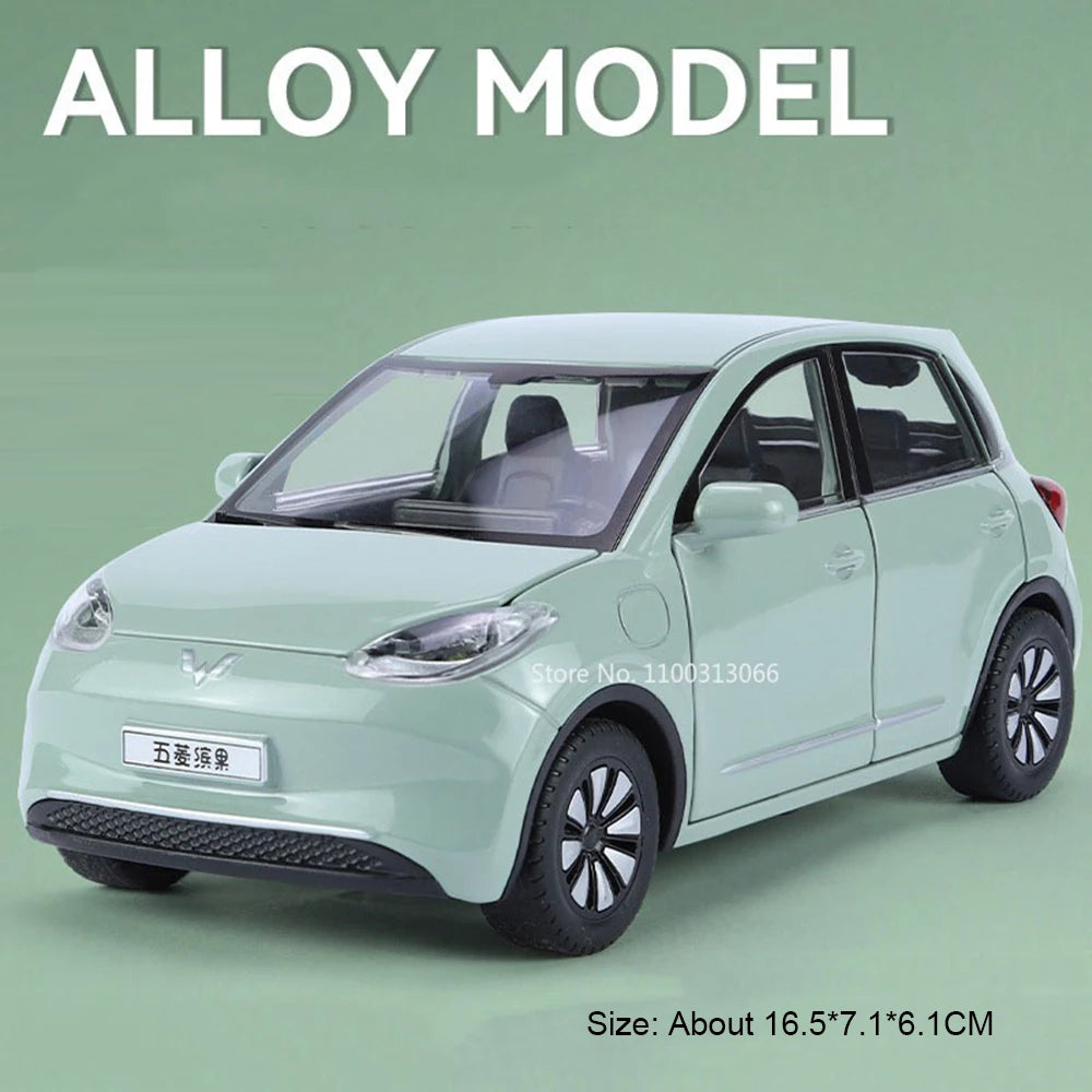 1:24 WULING Bingo MINI EV Model Alloy Diecast Cars Toy Wheel Pull Back Miniature Car with Light Sound Vehicle Toddler Kids Gifts
