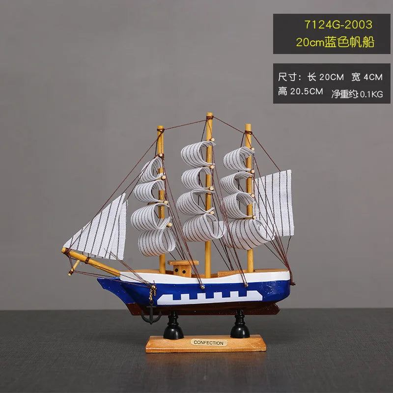 Pirate ship Sailboat model Wooden small wooden boat decoration Cake ornaments Fishing boat home tabletop decoration LED 16-20cm