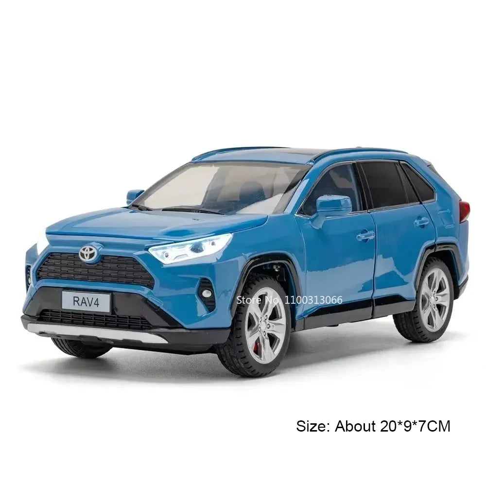 1:24 Camry RAV4 Models Cars Toys Rubber Tires Miniature Vehicles 6 Doors Opened with Light Music Car for Child Festival Gifts
