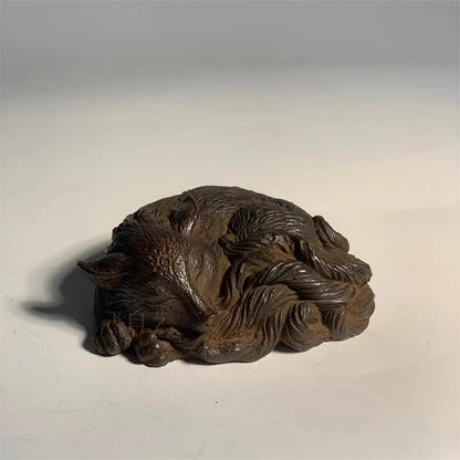 Chinese Retro Nine-tailed Fox Decorative Ornaments Tea Pet Statue Table Decoration and Accessories Art Figurine Decor Sculpture