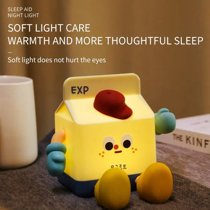 Cartoon LED Nachthimmel Milch Box Touch Sensor Timing Nachtlicht USB Aufladbare Silikon Für Kinder Schlafzimmer Dekoration
