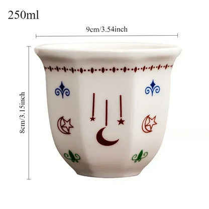 Arabic Ceramic Coffee Cup with Star Moon Design, Latte Art Espresso Tea Mug ErgonomicHandleDishwasherSafeHome Office Ethnic Gift