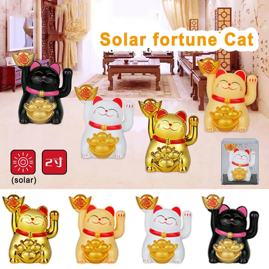 Solar Powered Maneki Neko Lucky Cat Welcoming Chinese Lucky Cat Waving Hand Beckoning Fortune Cat Figurines For Home Decor