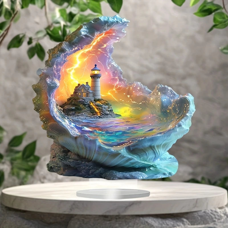1pc Unique Acrylic Lighthouse with Lightning Design-Perfect for Desk, Porch & Home Decor Ideal Choice for Office & Cafe Decor