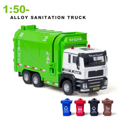 1:50 Sweeper Alloy Cars Toys Diecast Model Doors Opened Garbage Sanitation Truck Light Music Miniature Vehicle Child Adult Gifts