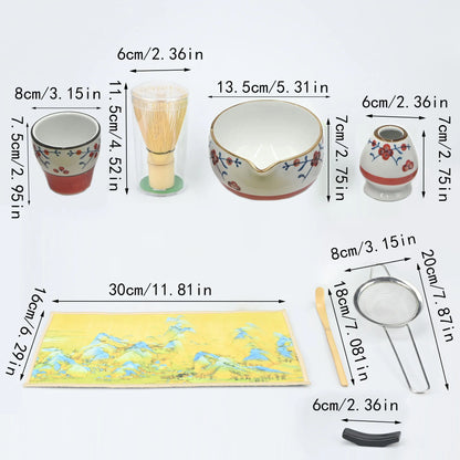 9pcs Japanese Matcha Set Matcha Bowl With Mouth Song Dynasty Tea Tip Tool Matcha Whisker Stand