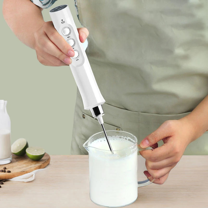 Electric Milk Frother Handheld Coffee Frothing Wand Foamer 3 In 1  High Speeds Drink Mixer Portable Rechargeable Home Foam Maker