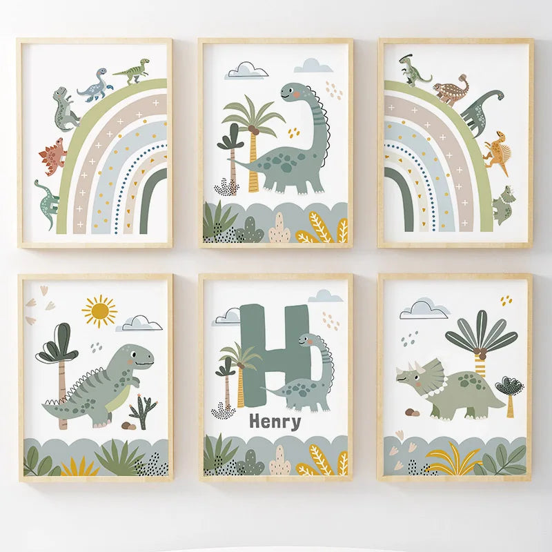 Jurassic Period Dinosaur Custom Baby Name Wall Art Canvas Painting Nordic Dino Posters And Prints Wall Pictures Kids Room Decor