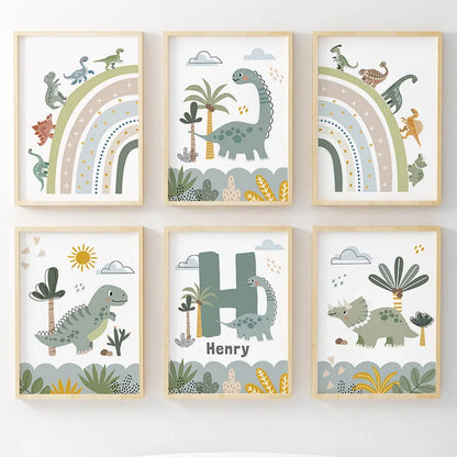 Jurassic Period Dinosaur Custom Baby Name Wall Art Canvas Painting Nordic Dino Posters And Prints Wall Pictures Kids Room Decor