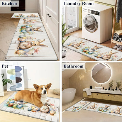 Easter Bunny Non-Slip Kitchen Floormat Living Room Front Door Entrance Doormat Bedroom Bedside Foot Mat Bath Balcony Hallway Rug