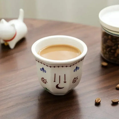 Arabic Ceramic Coffee Cup with Star Moon Design, Latte Art Espresso Tea Mug ErgonomicHandleDishwasherSafeHome Office Ethnic Gift