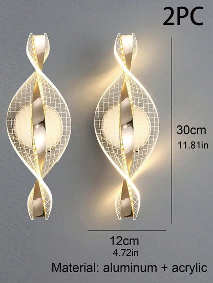 1pc/2pc modern gold/black LED acrylic wall sconce for lustre living room back wall, bedroom bedside home decor lighting.