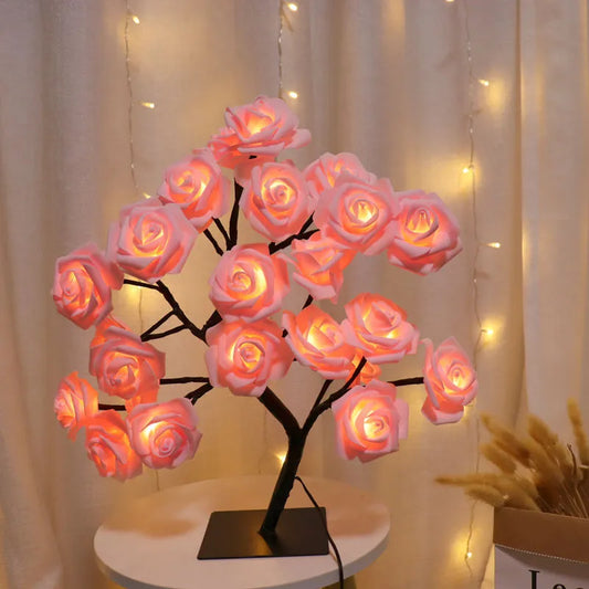24 LED Rose Arbre Lumières USB Prise Lampe de Table Fée Fleur Veilleuse Pour La Maison Fête De Noël De Mariage Chambre Décoration Cadeau