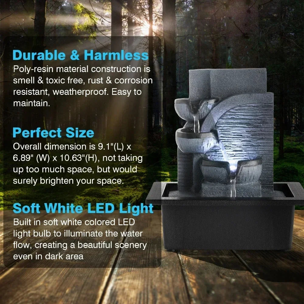 Tabletop Fengshui Water Fountain with LED Geomantic Ball Simple Indoor Decoration Mini Waterfalls Landscape Ornament Gift