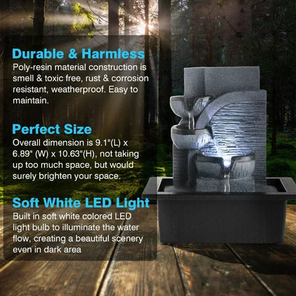 Tabletop Fengshui Water Fountain with LED Geomantic Ball Simple Indoor Decoration Mini Waterfalls Landscape Ornament Gift