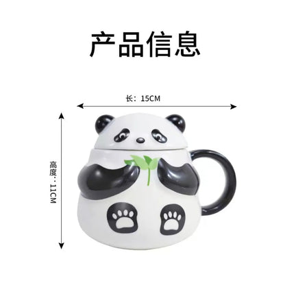 Panda Water Cup Ceramic Mug with Lid Good-looking Girl Niche Design Cute Children Creative Home  Mugs Coffee Cups