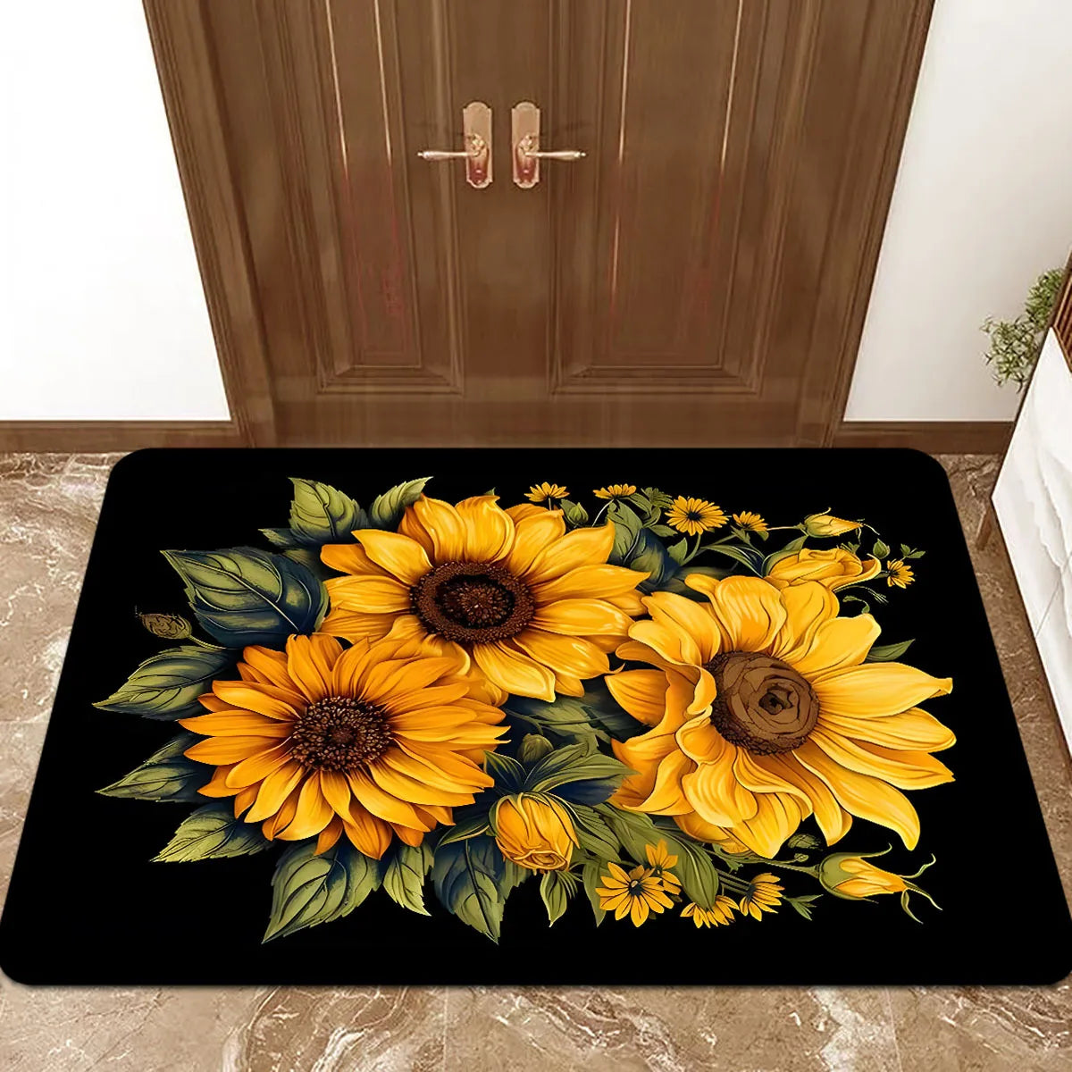 Sunflower Floral Print Entrance Rugs Kitchen Balcony Hallway Floormat Living Room Bedroom Bathroom Non-slip Door Mat Home Decor