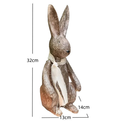 Imitation Wood Rabbit Figurine Ornaments Model Luxury Room Yard & Garden Decors Resin Crafts Bunny Resin Living Room Decoration