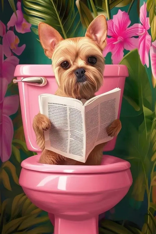Funny Toilet Animals Black Cat Dog Flamingo Bear Tiger Reading Newspaper Poster Canvas Painting Wall Art Pictures Bathroom Decor