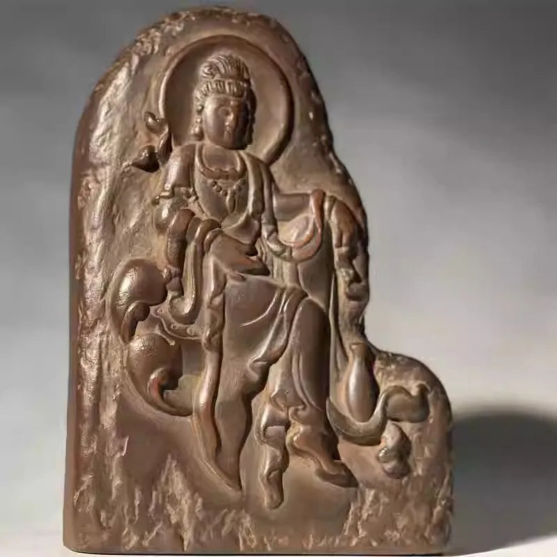 Retro Zen Relief Guanyin Bodhisattva Buddha statue Art ornaments Home decoration line incense socket Desk Ornaments Accessories