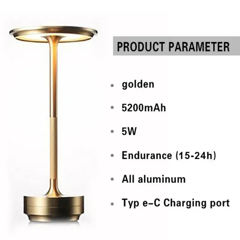 5200mAh USB Charging Table Lamp Aluminum Restaurant Bar Desk Lamp Dimming Atmosphere USB Charging Touch Switch Decoration