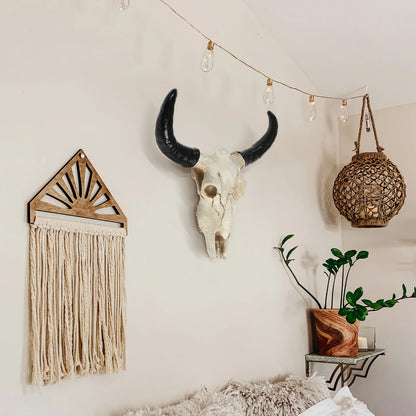 Long Horn Cow Skull Wall Hanging Longhorn Steer 3D Creative Animal Sculpture Home Resin Bull Horn Figurines Crafts Ornaments