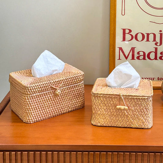 New Patter Fake Rattan Series Tissue Box Home Decoration Tissue Rattan Paper Box Suitable for Office Desktops ﻿