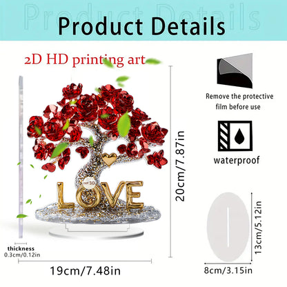 1 PC 2D crystal rose tree acrylic desktop ornaments, office, restaurant, coffee shop and other scenes as desktop art decoration.
