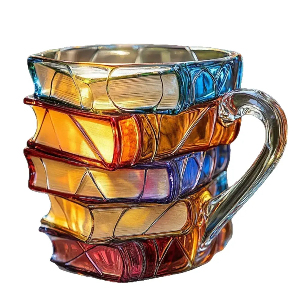 Painted Book Coffee Mug with Charming Book Motifs Book Shaped Tea Cup Gifts for Home Office Decoration