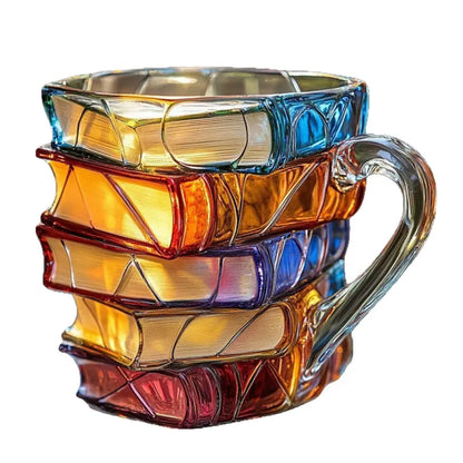 Painted Book Coffee Mug with Charming Book Motifs Book Shaped Tea Cup Gifts for Home Office Decoration