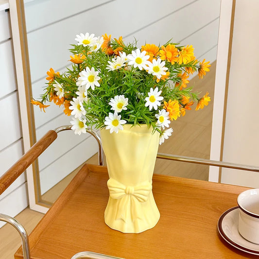 French Niche Creative Vase Living Room Hand-Held Bow Bouquet Dried Flower Arrangement High-End Decorative Ornamen