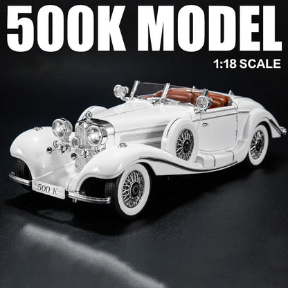1:18 500K Toys Cars Alloy Diecast Models Wheel Steering Miniature Vintage Car Rubber Tires Light Sound Vehicles Boys Xmas Gifts