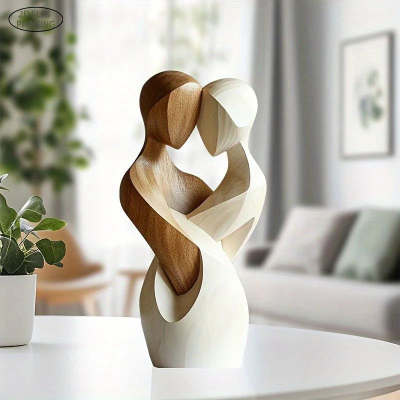2d Flat Elegant Wooden Couple Statue-modern Home Decor, Artificial Wood,ideal For Living Room,bedroom,or Office