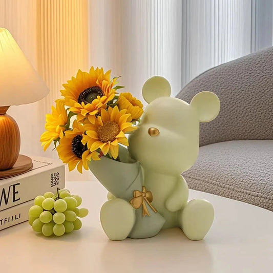 Cute Mini Little Bear Vase Creative Little Bear Stick Flower Living Room Desktop Decoration Valentine Day Gift for Lover