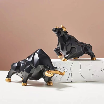 Geometric Bull Mini Model Ornaments Wall Street Bull Stock Market Feng Shui Lucky Resin Crafts Interior Figurines Accessories