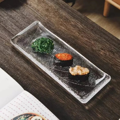 Japanese transparent glass long plate household palm print sushi plate sashimi plate cooking plate condiment dish tableware