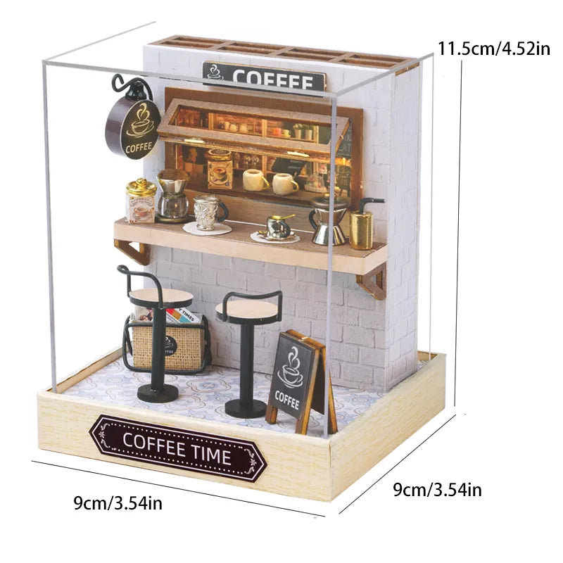Café maison de poupée Mini Mini maison de poupée bricolage petite maison Kit faisant des jouets de chambre, décoration de chambre à coucher avec meubles, W