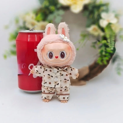 Labubu Silk Spotted Pajamas - Luxe Sleepwear Outfit for 17cm Labubu Doll with Soft Polka Dot Design toys cute blind box