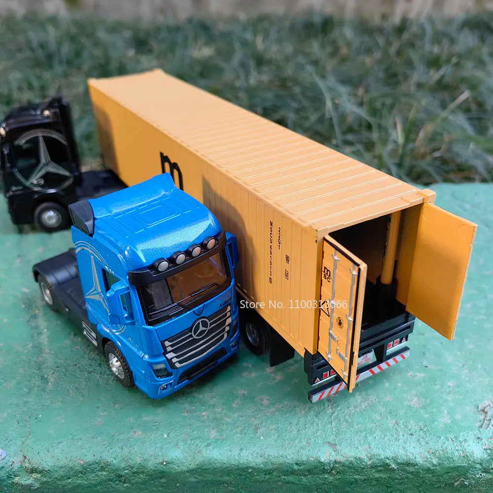 1:50 Large Diecast Alloy Truck Car Model Toys Container Pull Back Sound And Light Transport Vehicles Model Toys For Boys Gifts