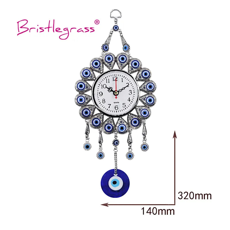 BRISTLEGRASS Turkish Nazar Blue Evil Eye Quartz Wall Clock Hanging Pendants Amulets Lucky Charms Blessing Protections Home Decor
