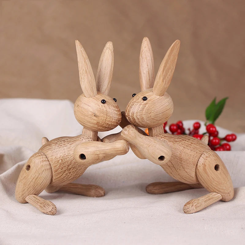 YuryFvna Nordic Danish wood carving Miss Rabbit statue joint puppet decoration home living room Decor accessories