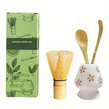 4pcs/set Matcha Set Bamboo Whisk Tea spoon Ceramic fittings Matcha Whisk (Chasen) Tea Spoon And Scoop (Chashaku) Tea-making Tool