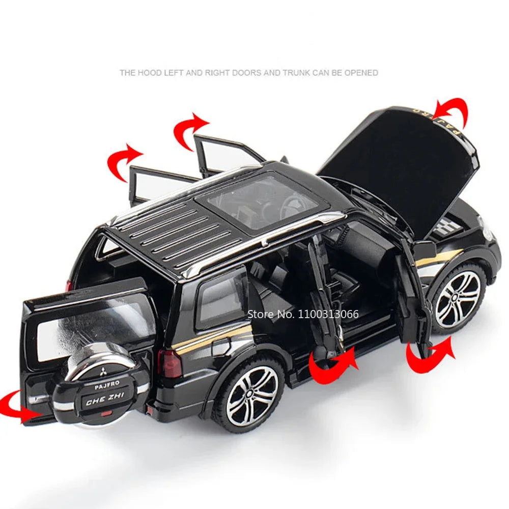 1:32 Mitsubishi Pajero Lancer Evolution IX SUV Alloy Toy Cars Models Sound Light Toys Pull Back Off Road Boys Gifts Collection